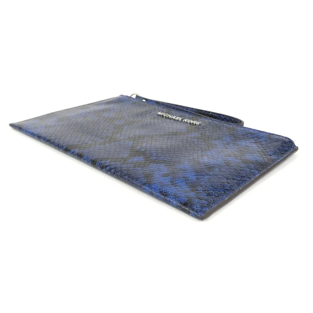 Michael Kors‎ Fulton Snake Embossed Blue Black Large Leather Wristlet